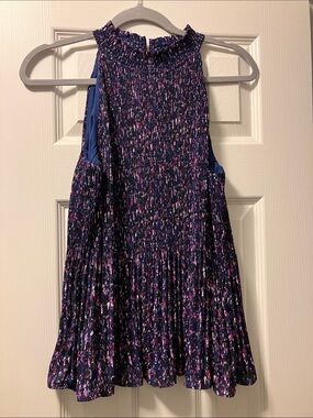 Apt. 9 Navy Blouse with Pink & White Speckle Print